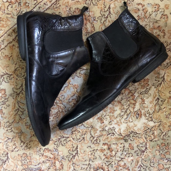 GROX RESPIRA EU47 US13 Black Leather PullOn Boots ITALY Rubbersole Wingtip NEW - Picture 11 of 16